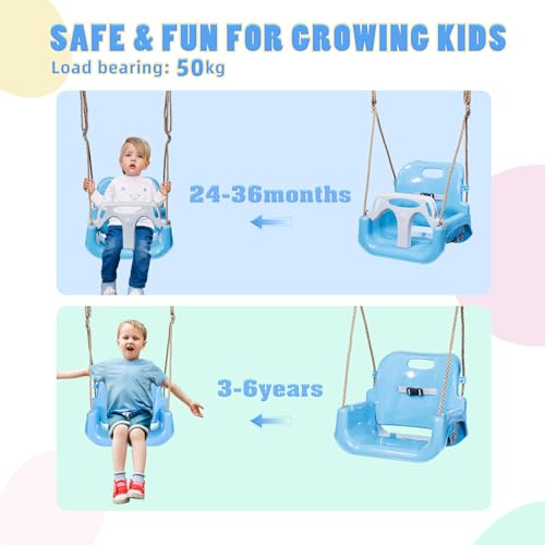 ZERRO Babyschaukel Kinderschaukel Outdoor und Indoor Verstellbar 50KG Ab 2 Jahren,Blau