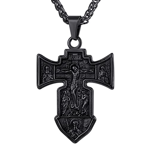 U7 Catholic Jewelry Ion Plating Black Metal Orthodox Cross Pendant Christian Saint Crucifix Necklace for Men