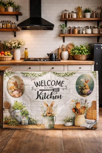 Image of Premium Printed Kitchen Sink Curtain | Washable & Dustproof Rod Pocket Counter Skirt | Perfect for Any Sink,Counter | Multicolor Cooking (Welcome to My Kitchen, Pack of 2)