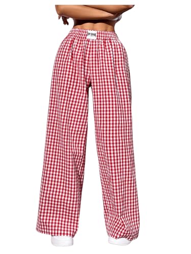 OYOANGLE Women's Gingham Wide Leg Y2K Long Pants