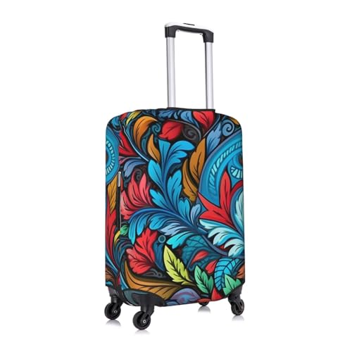 Colorful Boho Floral Leaf Luggage Cover Washable Suitcase Cover Anti-Scratch Luggage Protector Covers Elastic Suitcase Identify S fits 18-21 Inch Luggage3