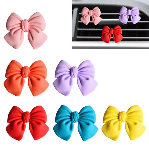 Image of 6 pcs Bow Car Air Vent Clips Coquette Cute Girly Car Decor Accessories Interior Aesthetic Decorations Charm Stuff for Women Girl (Colorful2)