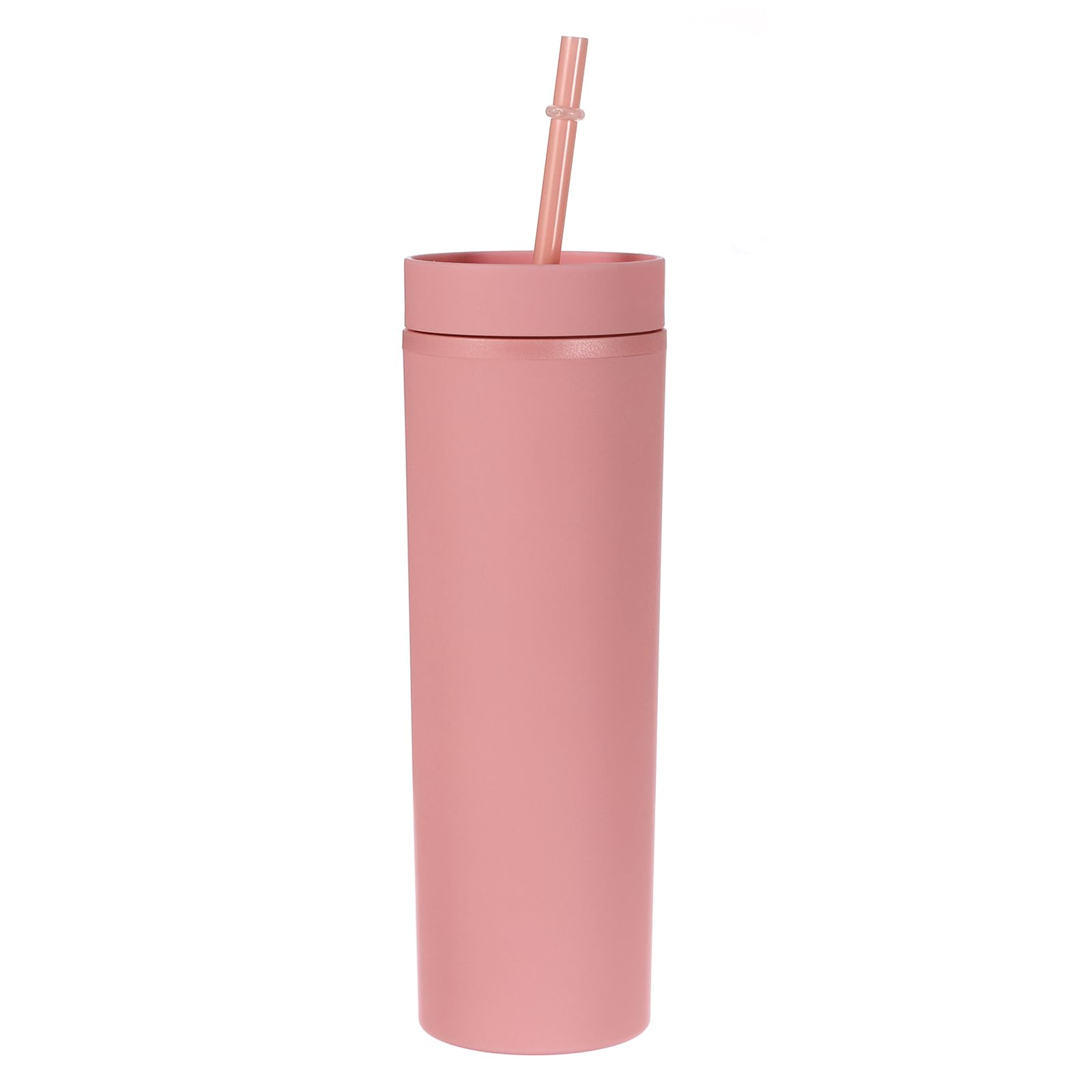 Uxcell Skinny Tumbler with Lids and Straws, 16Oz Matte Deep Red Skinny Tumbler Bulk, Reusable Pastel Acrylic Tumbler