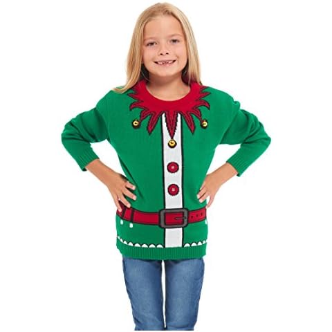 New Camp Ltd Girls Kids Boys Children Unisex Christmas Xmas Knitted Novelty, Retro, Elf, Football Jumper Sweater ELF Bells Christmas Xmas 2018 Exclusively to for Ages 2-14 Years Cover