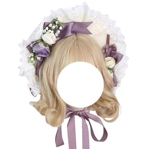 Women Girls Tea Party Hat Victorian Bonnet Hat Vintage Lace Flowers Flat Cap Lolita Hat for Prom4