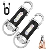 2PCS Portable Rechargeable Bright Keychain Flashlight,1200 Lumens Waterproof Mini EDC Compact Keychains Flashlight,Keychain Work Light,LED USB Torch Light with 7 Modes for Searching,Hiking,Walking