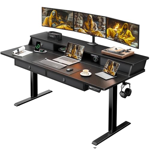 Image of ErGear Electric Standing Desk with 4 Drawers, Height Adjustable Desk with Storage, C-Clamp Mount Compatible, Computer Home Office Table with Cable Management Tray