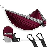 Bear Butt Lightweight Double Camping Parachute Hammock-Large, Portable Two-Person Hammock for Hiking & Backpacking - 16 colors available (Maroon/Gray)