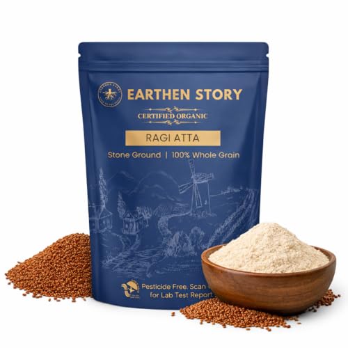 Earthen Story Certified Organic Ragi Flour 800g | Lab Tested for 250+ Pesticides | Gluten Free Atta, Ragi Powder Rich in Calcium Iron, Amino Acids | 100% Whole Grain, Stone Ground Nachni Atta