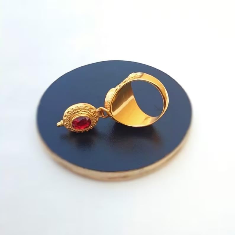 Gold Plated Garnet Ring, Poison Box Ring, Red Stone Ring, January Birthstone Ring, Locket Ring, Poison Pill Box, Designer Box Ring, Healing Crystal Ring, Secret Message Ring, Natural Garnet Jewelry