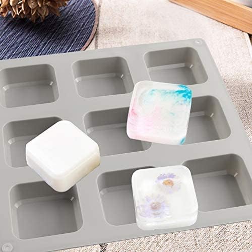 2 Pack Silicone Soap Molds 9 Cavities Square Soap Mold DIY Handmade Silicone Baking Mold Cake Pan for Soap Making, Ice Making, Pudding, Muffin, Loaf, Brownie, Cornbread and More (Gray)
