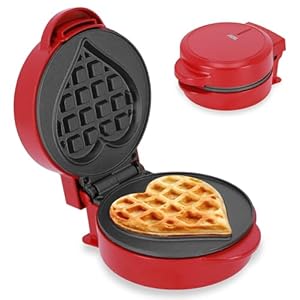 ADE Mini Waffeleisen Herzform | kleines Waffeleisen für 1 Person | Antihaftbeschichtung | 550 Watt | ideal für Valentinstag & Frühstück | rot