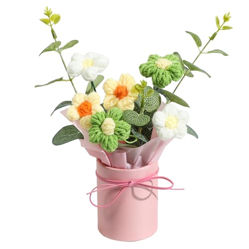 Vynora Crochet Flowers Bouquet, Valentine's Day Crochet Bouquet of Flowers, Handmade Daisy Artificial Flowers with Card for Wedding, Birthday, Anniversary, Gift for Women (Yellow)