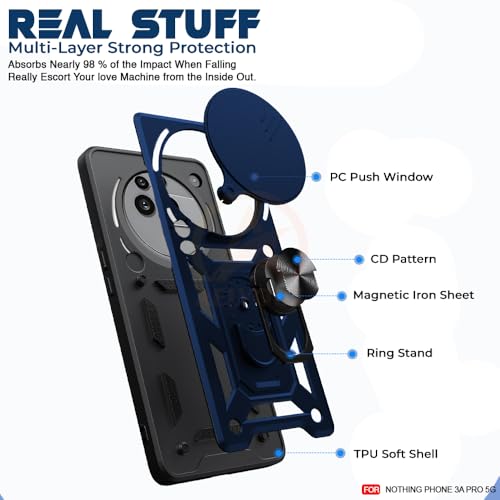 Image of Armor Bumper Back Cover Case for Nothing Phone 3A Pro 5G Rotating Camera Cover, Ring Holder & Kickstand | Heavy Duty & 360 Degree Protection Nothing Phone 3A Pro 5G Back Cover (Blue)