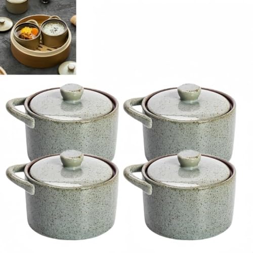 WhiteForest 蒸し碗 ちゃわんむし器 茶碗蒸し 器 茶碗蒸し 蒸し器 蓋付き おしゃれ 北欧風 スープカップ デザート茶碗蒸し フタ付き スープ茶碗 蓋付き 食器 うつわ 器 皿 お皿 陶器 旅館 和食器 飲食店 業務用 (3.5インチ*4個,ラ