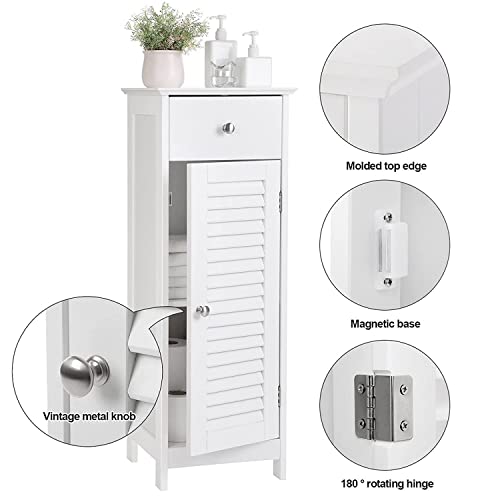 Noskatu Bathroom Floor Cabinet Small Storage Corner Floor Cupboard With A Single Shutter Door And Drawer Narrow Bathroom Cabinet For Bathroom Bedroom Living Room Kitchen White #TOP4
