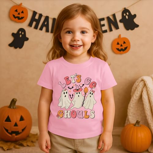 KEKEMI Toddler Baby Girls Halloween Shirt Let's Go Ghouls T-Shirt Ghost Spooky Season Outfit Cute Fall Short Sleeve Tees Tops3