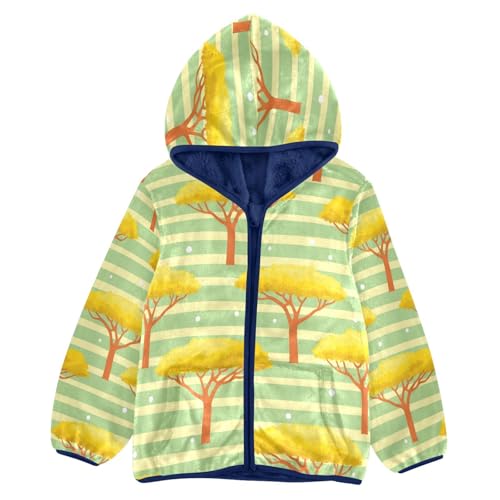 Tree Pattern with Yellow Leaves Toddler Fleece Jacket Girl Boys Hooded Fleece Jacket Coat Warm Outwear Zip-up 3-10T