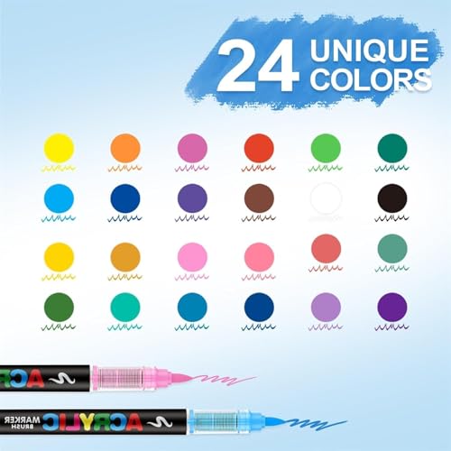 Image of 24 Color Acrylic Paint Marker Pens Waterproof Art Paint Pens for Rock Painting, Wood, Glass, Ceramic, Canvas, Scrapbooking & DIY Crafts, Medium, Multicolor