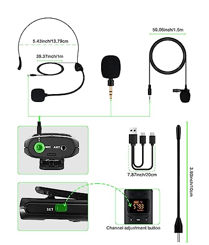 Wireless Microphone Headset System Fitness Instructor Handheld Lavalier Clip 3 In 1 115Ft Uhf Wireless Mic Range Working Time 6H 1/8 Inch Jack For Singning Speaker Amplifier Pa System Teaching Fitness #TOP2