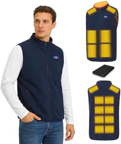 MOTUSANA Heated Vest for Men with Power Bank,15 Heating Zones & 3 Heat Levels,10,000mAh Battery Pack,Lightweight Fleece Heated Vest for Hiking,Skiing,Camping in Winter(L)