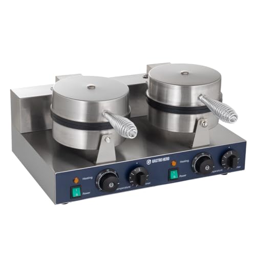 GastroHero Double gaufrier rond I Gaufrier automatique pour la restauration I Waffle Maker Ø 180 mm I Avec régulateur de température et lampe de signalisation I Pour restaurants et cafés