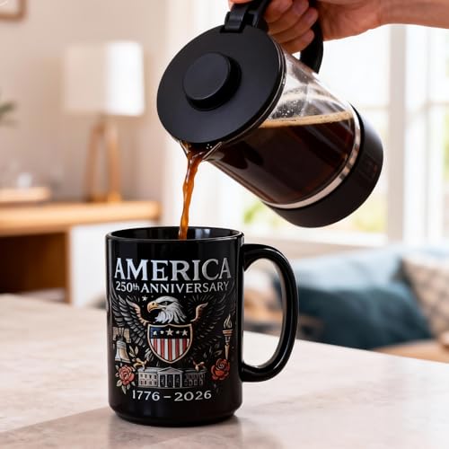 NBABSR American 250th Anniversarys Coffee Mug,1776-2026 250 Years US Eagle Birthday Marine Corps Army Cup,250 Years America Garden Flag Gift for Men, Women,15 Oz Large black Tea Cup by NBABSR - Used condition - Image 3