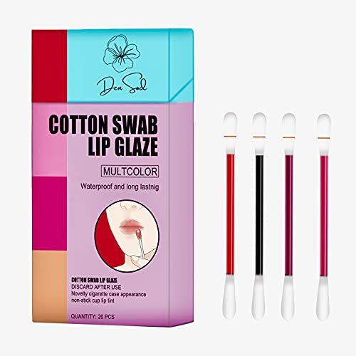 20 Piece Tattoo Lipstick Cotton Swab Matte Lip glaze Water proof Long Lasting disposable portable lip tattoo women Small Case Non stick cup lip tint Multiple color shade Red Nude Pink rose red
