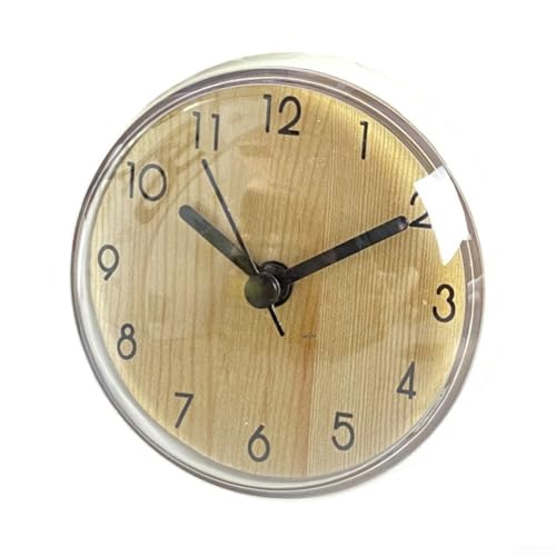 Yelvera Horloge analogique silencieuse avec support à ventouse pour zones intérieures riches en humidité y compris zone de cuisson, baignoire ou buanderie (bois)