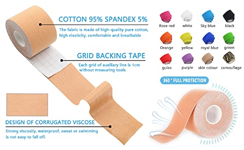 Kinesiology Tape 1/2 /5 Rolls Sports Athletic Mucle Wrist Knee Ankle Elastic Waterproof Breathable 2 Inch X 16 Feet Beige 1 Roll #TOP6
