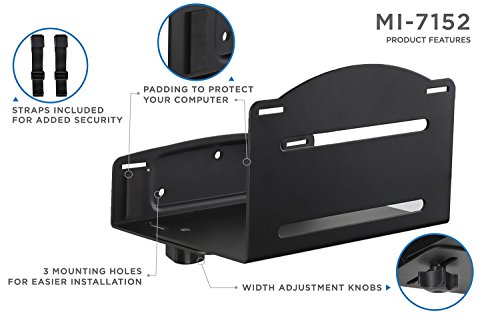 Mount-It! Cpu Wall Mount Bracket, Desktop Computer Tower Holder With Safety Straps, Heavy Duty Size Adjustable Cpu Holder, Steel, Black, 22 Lbs Capacity, Saves Floor And Desk Space #TOP3
