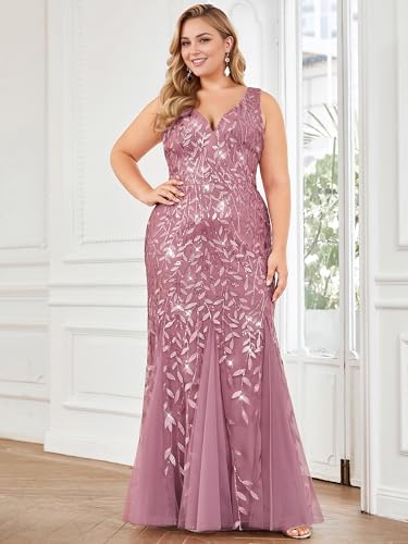 Image of Ever-Pretty Plus Sequin Formal Dresses Sleeveless V Neck Mermaid Ball Gowns Plus Size Prom Dress