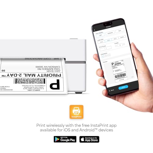 Image of Bluetooth Thermal 4x6 Shipping Label Printer Bundle, Wireless and USB Label Printer for Small Business, 203 Dpi Printer with 75 Labels, Android, iOS and Windows Compatible, White