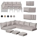 U-MAX Outdoor Cushions, 4 inch Memory Foam Patio Replacement for Outdoor Furniture, Fits 7-Seats Sectional Rattan Conversation Set, Splashproof Covers (Light Grey)