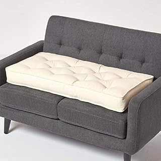 HOMESCAPES Cream 2 Seater Booster Cushion Large Firm 100 cm Wide Seat Pad with Supportive 10 cm Thick Lift for Sofa or Bench Cotton Long Cushion for the Elderly, Post Surgery & Pregnancy