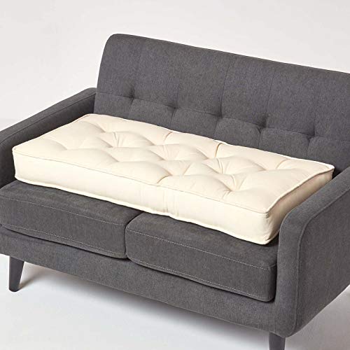 HOMESCAPES Coussin rehausseur pour Canapé 2 Places, Coussin pour Palette ou Matelas de Sol en Coton, Crème, 100 x 48 x 10 cm