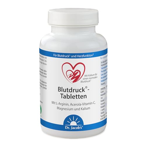 Dr. Jacobs Blutdruck Tabletten I für normalen Blutdruck Herz & Gefäße* I 1200 mg L-Arginin pro Tagesdosis I mit Magnesium Kalium Acerola-Vitamin C B1 + B12 I blood pressure I bruchfest vegan