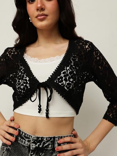 Image of ESPRESSO Women Designer Lace Front Tie Up Short Shrug /Cardigan (Regular and Plus Size)