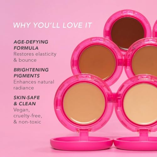 DOLL 10 NO. Doll 10 Peptide Bounce Balm Foundation™ with Buff & Bounce Brush – Hydrating, Age-Defying Foundation for Mature Skin, Clean, Vegan, Medium Buildable Coverage – Blurs Fine Lines – [Light/Medium]