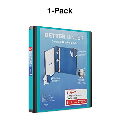 Staples Better 1-Inch D 3-Ring View Binder – Holds Up To 275 Sheets, Heavy Duty Binder With A Wide Design, 1 Interior Pocket, Perfect 3-Ring Binder For Reports, Projects & More #TOP6