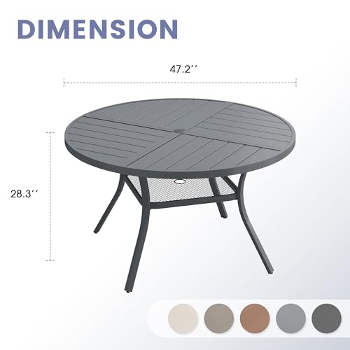 Image of VICLLAX 47.2 inch Round Outdoor Table, Patio Dining Table for 6 with Umbrella Hole for Garden Lawn Deck Backyard, Dark Grey
