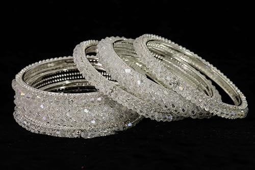 Image of NMII Stylish Pearls Alloy Metal Kada Bangles Set For Women and Girls | Fancy Metal Bangles | Trendy Design Bangles For Girls | Wedding, Party, Shadi Fashion Jewellery-Set of 6 Bangles