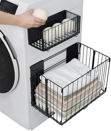 マグネット式 折りたたみ 収納バスケット 大容量 可変式 ランドリーバスケット 洗濯物 収納 コンパクト 折り畳み 浴室 洗面所 キッチン 冷蔵庫 サイド マグネット 付き 収納かご 耐荷重5kg (ブラック, Large)