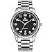 BUREI Men's Datejust Quartz Dress Watch with Arabic Numbers Black Analog Dial Stainless Steel Bracelet