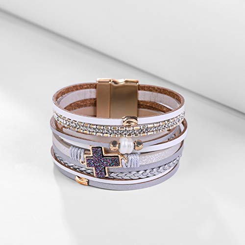 Hutou Leather Wrap Bracelet Boho Cuff Bracelets For Women Teen Girls Crystals Cross Bracelet Jewelry Gifts For Her Silver #TOP3