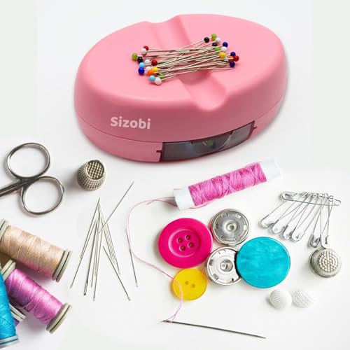 Image of Sizobi Magnetic Pin Holder with 100 Pcs Ball Head Straight Pins, Needle Magnetic Quilting Pins Holders Organizer, Bobby Pin Holder, Paper Clip Holder