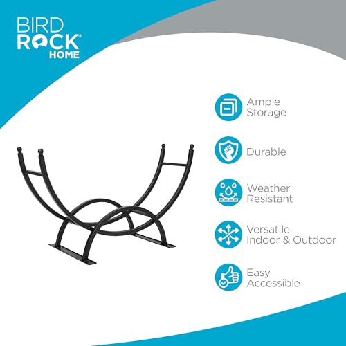 BIRDROCK HOME 50in Firewood Rack for Outdoor or Indoor Use | Fire Wood Log Storage Holder | Black Elevated Curved Design | Kindling Under Rack