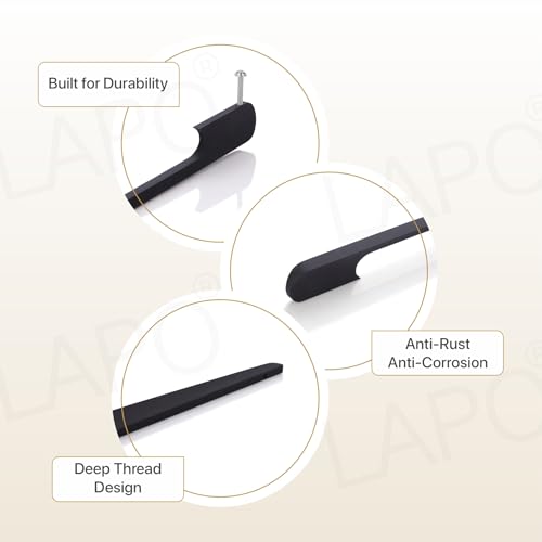 Image of LAPO 24 Inch Pull Handles for Modular Kitchen, Suitable for Cupboard Doors and Storage Cabinets, Firm Holding Shape, Scratch Resistant Surface, Hole to Hole Size 58 cm, Easy Mount (Black, Pack of 3)