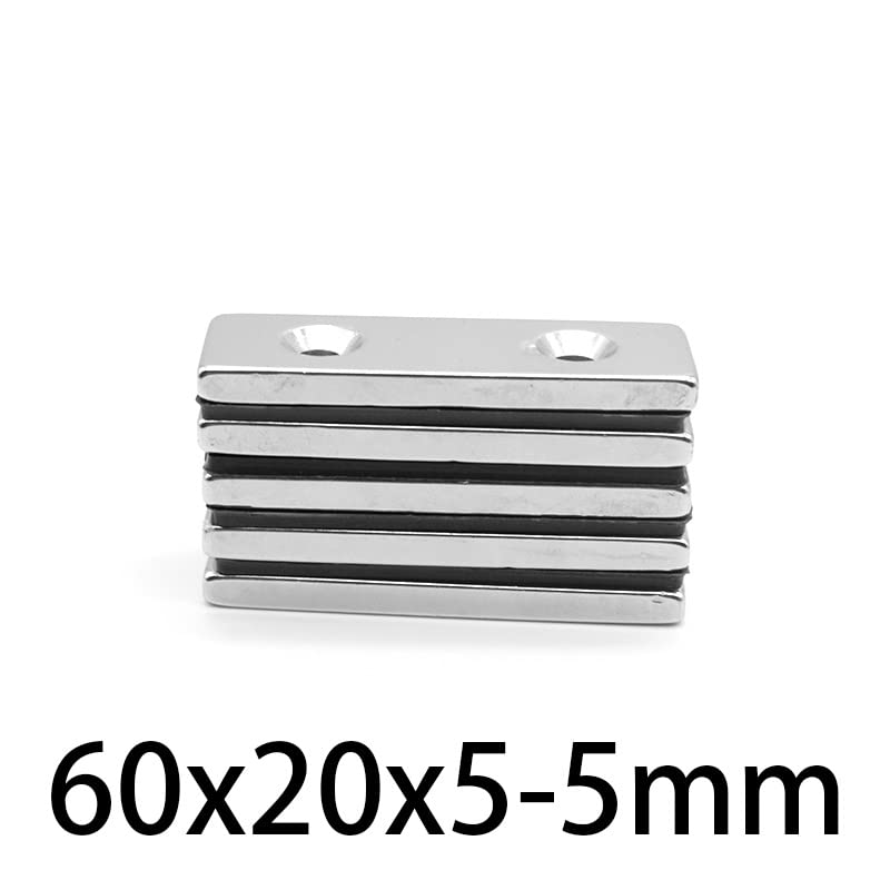 1/2/5/10PCS 60 * 20 * 5-5mm Long Sheet Super Holes 5mm Block Rare Earth Neodymium 60x20x5-5mm Magnets(2PCS)