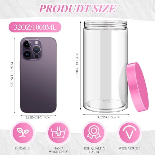 Image of Patelai 4 Pcs Plastic Jars Wide Mouth with Lids,32 Ounce,Pink
